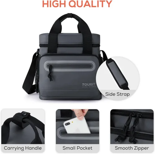 Vista 6 de TOURIT Lonchera grande de 14L con aislamiento para almuerzo, enfriador de comida para hombres y mujeres, color negro