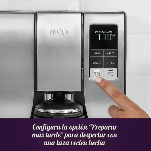 Vista 5 de Mr. Coffee Cafetera programable de 10 tazas, jarra térmica aislada, selección de fuerza de preparación, preparación ahora o más tarde, acero Acero