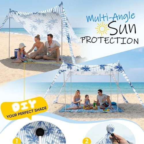 Vista 13 de Sekey Toldo de playa de aluminio con protección solar UPF 50+ - Toldo de playa portátil de 10 x 10 pies con cuerda resistente al viento y postes
