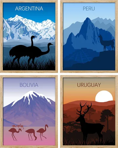 Vista 133 de SIGNWIN Marco de arte de pared de jirafa de safari africano, juego de 4 impresiones coloridas de paisaje, decoración de pared de naturaleza