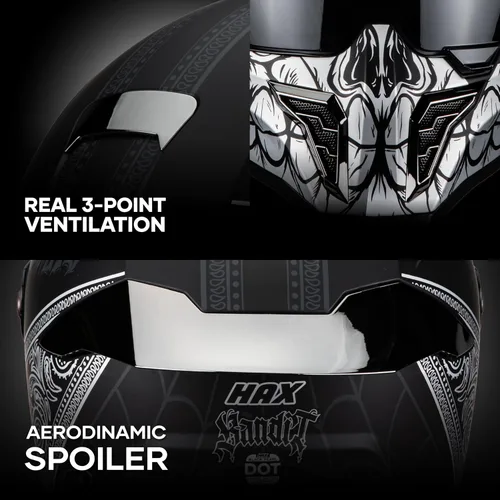 Vista 4 de HAX Casco de motocicleta de cara completa para hombres y mujeres adultos, certificado DOT y ECE 22.06, casco de motocross de ventilación avanzada