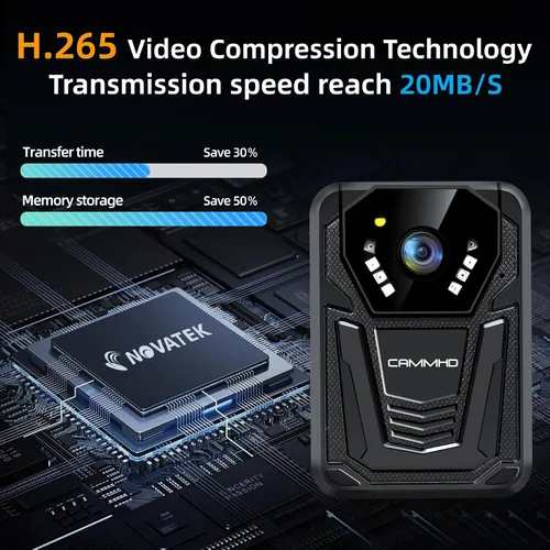 Vista 7 de CAMMHD Cámara corporal F6 1TB 4K, trabajo de 12 a 14 horas y visión nocturna ultra, cámaras corporales impermeables con grabación de audio y video