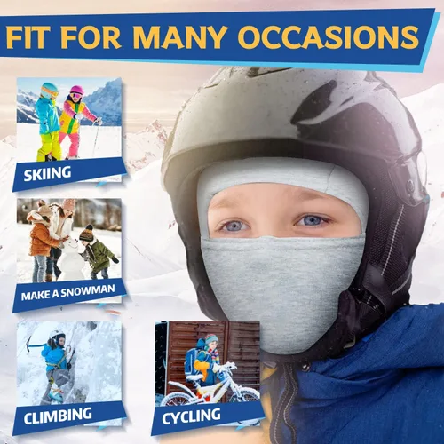 Vista 7 de KOOLSOLY Pasamontañas para niños, gorro de invierno, calentador facial para clima frío, máscara de esquí para niños y niñas