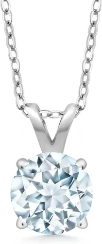 Vista 146 de Gem Stone King Collar con colgante solitario de plata de ley 925 de 0.236 in con piedra natal redonda Collar de 4 puntas para mujer Con cadena