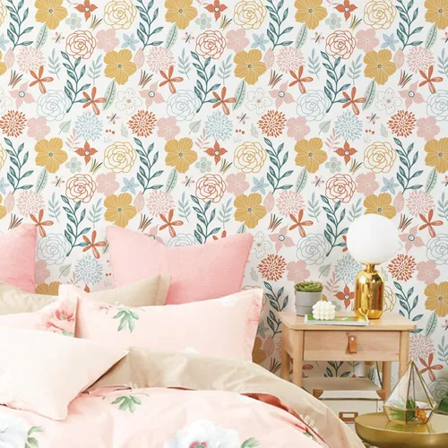 Vista 2 de WENMER Papel tapiz floral para despegar y pegar de 17.71 x 118 pulgadas, papel tapiz floral bohemio, papel de contacto floral rosa, autoadhesivo