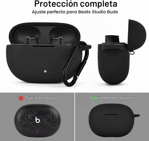 Vista 4 de Funda de silicona AIRSPO Compatible con Beats Studio Buds Case 2021 Funda protectora suave para auriculares inalámbricos Beats con llavero (Negro)