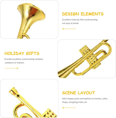 Vista 7 de Toddmomy Adorno para árbol de Navidad, 12 piezas de instrumentos musicales de Navidad, mini trompeta dorada, adornos colgantes para decoración