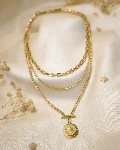 Vista 4 de Collares de capas para mujer, collar con colgante de oro para mujer, collares de oro para mujer, collar delicado para mujer, collar de oro de 18