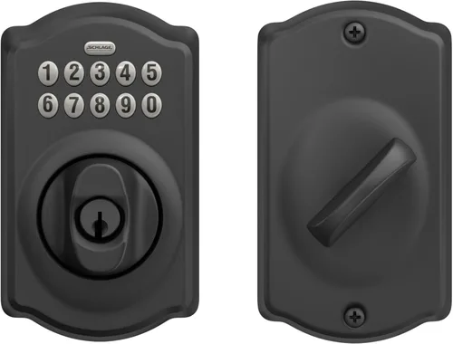 Vista 6 de SCHLAGE - Cerrojo de seguridad electrónico BE365 CAM 622 con teclado, negro mate Keyless entry door lock, Push button keypad deadbolt, Key backup