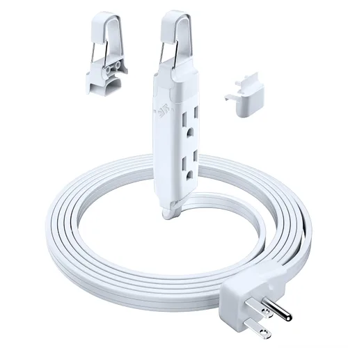Vista 9 de Maximm Cable de extensión con sistema de gancho extraíble, cable de extensión de 3 tomas, con diseño de enchufe plano de 45° para colgar al nivel