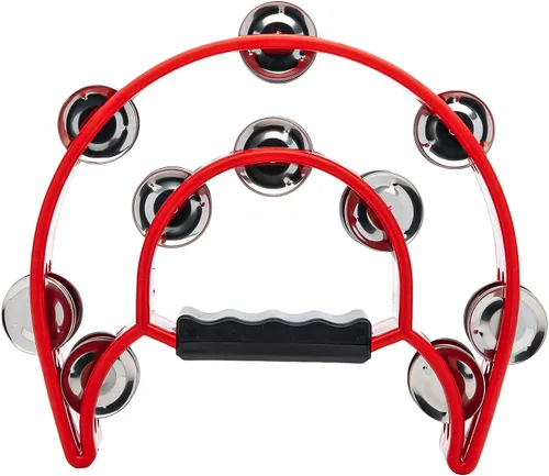 Vista 10 de Musfunny - Panderetas de media luna, instrumento musical para adultos, fiesta de iglesia Double Row Metal Jingles Hand Percussion Musical