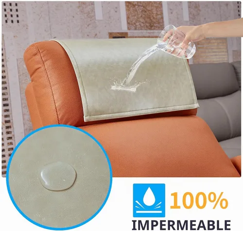 Vista 2 de Protector antideslizante para reposacabezas reclinable, lavable de piel sintética, fundas para reposacabezas para silla reclinable, fundas Beige