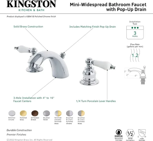 Vista 6 de Kingston Brass KB948B Victorian Mini Spread Lavatory Grifo de Lavatorio, Níquel Cepillado, 4,5 x 3,5 x 2,06