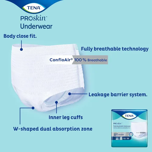 Vista 8 de TENA ProSkin - Ropa interior extra transpirable, absorción moderada, talla M, 64 unidades Desechable, Incontinencia