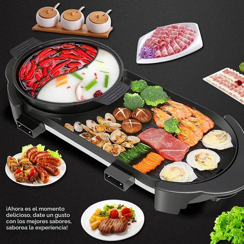 Vista 4 de Olla Caliente con Parrilla, Olla Caliente Eléctrica 2 en 1 Shabu Shabu Olla Caliente Barbacoa Coreana, Olla Caliente Desmontable 1200W / Bandeja