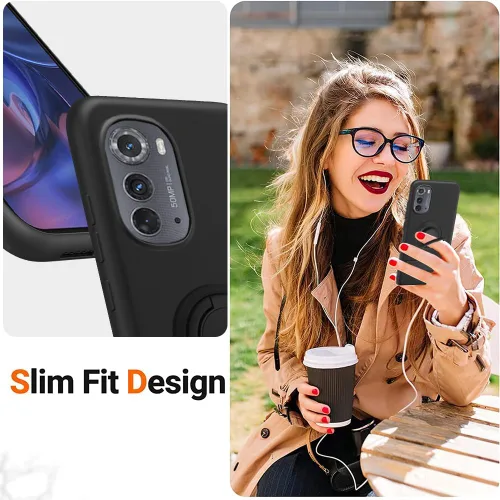 Vista 4 de Funda de teléfono para Moto Edge 2022 con protector de pantalla de vidrio, soporte de anillo giratorio de 360°, soporte magnético/soporte
