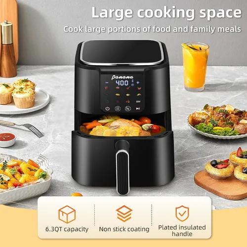Vista 11 de Panana Freidora de aire, freidora de aire de gran capacidad de 6.3 cuartos de galón, horno sin aceite con 12 preajustes, freidora de aire de 1500 W
