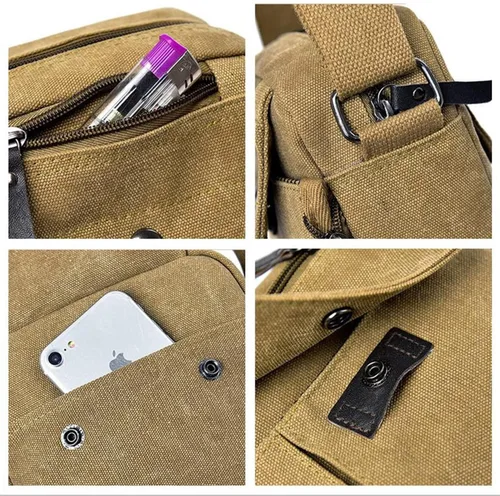 Vista 5 de Bolso bandolera pequeño multiusos de lona para hombre, bolso cruzado casual, bolso de hombro cruzado, bolso organizador de viaje