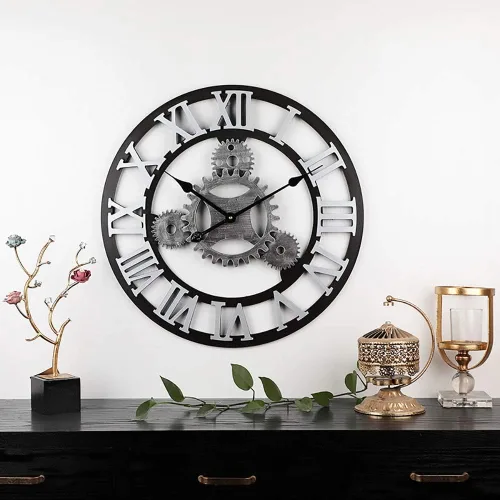 Vista 2 de Reloj de pared con engranaje retro estilo industrial sala de estar dormitorio creativo hogar 3D hecho a mano reloj de pared decorativo reloj/reloj