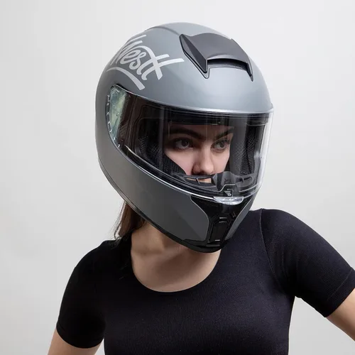 Vista 4 de Westt Cascos de Motocicleta Compactos – con Doble Visera, Aprobado por DOT, Casco Integral para Hombres, Mujeres y Adultos, Ligero Storm X Gris