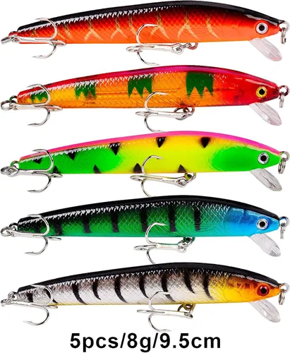 Vista 5 de Juego de Señuelos de Pesca de Lubina para Agua Salada y Dulce, Incluye Señuelos de Superficie, Señuelos Duros, Minnow, Crankbait, Lápiz VIB