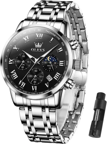 Vista 22 de OLEVS Reloj multifunción para hombre, cronógrafo luminoso impermeable con Negro/Negro