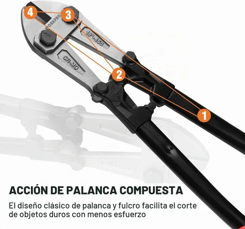 Vista 4 de WORKPRO Cortador de pernos de 18", hoja de acero de cromo y molibdeno, cortador de pernos resistente con agarre de goma suave, herramienta de corte