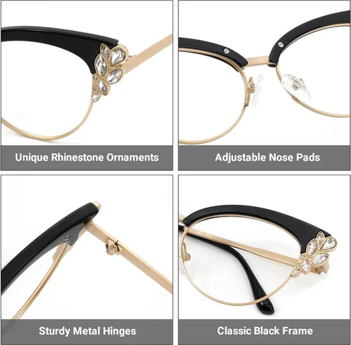 Vista 3 de Zeelool Gafas de bloqueo de luz azul con diamantes de imitación de gran tamaño Hearn VFX0060 para mujer, Negro