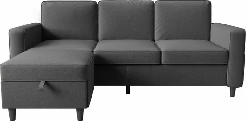 Vista 8 de Sofá seccional y sofás para sala de estar, sofá de 3 asientos gris oscuro de 3 asientos en forma de L con otomana de almacenamiento, sofás