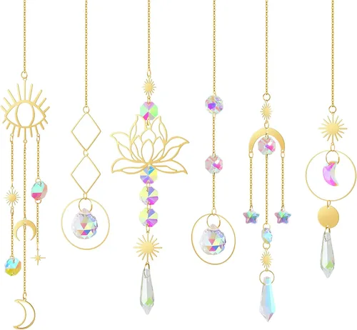 Vista 10 de 6 Piezas de Atrapasueños de Cristales Coloridos con Colgante de Cadena, Bolas de Cristal para Ventana, Hogar, Jardín, Decoración para Navidad, Día