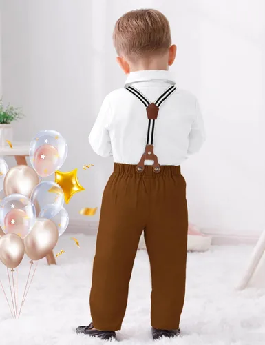 Vista 4 de AGAPENG Traje de primer cumpleaños para niño Mr Onederful First Gentleman Bowtie Mameluco con tirantes y sombrero de corona