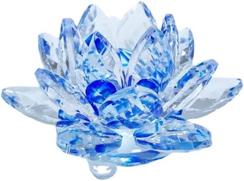 Vista 19 de Loto de cristal transparente, flor de cristal brillante con caja de regalo, reflejo de tono, purpurina, paz, pureza, buena fortuna, sabiduría