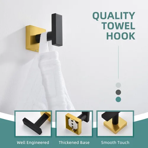 Vista 7 de Gancho de Toalla Angle Simple Negro & Oro, Soporte de Toalla de Baño de Acero Inoxidable, Gancho para Bata, Perchero de Toalla de Cocina, Montaje