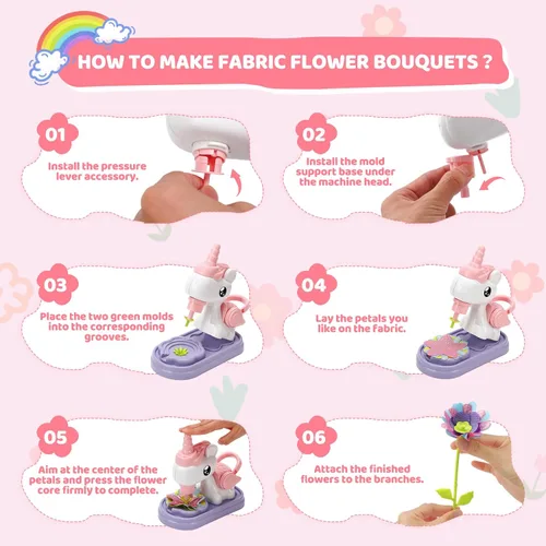 Vista 3 de Dough & Fabric Flower Bouquet Kit, Art & Craft Toy for Girls Ages 4-12