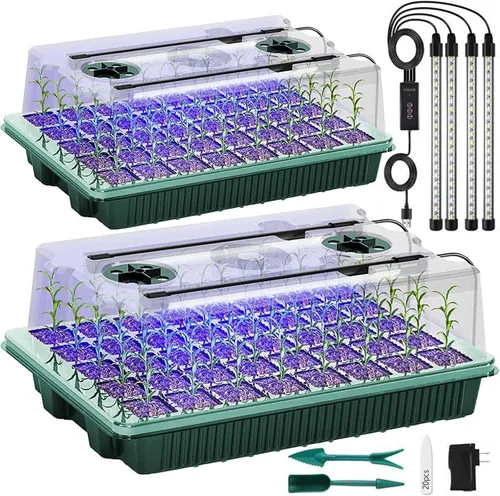Vista 8 de Bandeja de inicio de semillas con luz de crecimiento, 2 paquetes de 80 celdas, kit de inicio de semillas reutilizables con cúpula de humedad, Negro