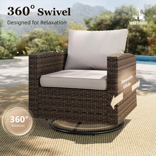 Vista 30 de HERA'S HOUSE - Juego de muebles para patio con mesa para fogata, muebles de mimbre para exteriores, sofá de conversación con asientos profundos