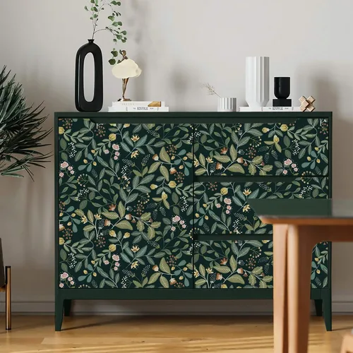 Vista 2 de Ismoon Papel tapiz verde para despegar y pegar, diseño bohemio floral y hojas en papel adhesivo grueso, papel adhesivo botánico oscuro, extraíble