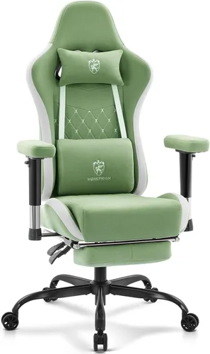 Vista 13 de Silla de juegos de tela transpirable, silla de oficina para computadora con reposapiés, soporte lumbar de masaje y almohadilla de gel, silla