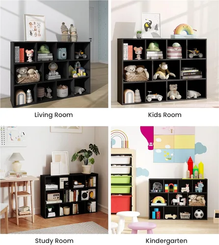 Vista 6 de Organizador de almacenamiento de juguetes para niños de 11 cubos con estante para niños, estantería de bebé para guardería, estantería de madera