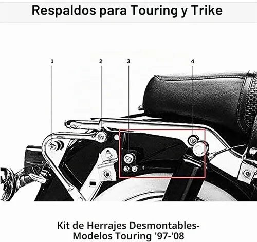 Vista 5 de Respaldo del pasajero Sissy Bar W/Pad Compatible Con Para Touring 1997-2008 Negro