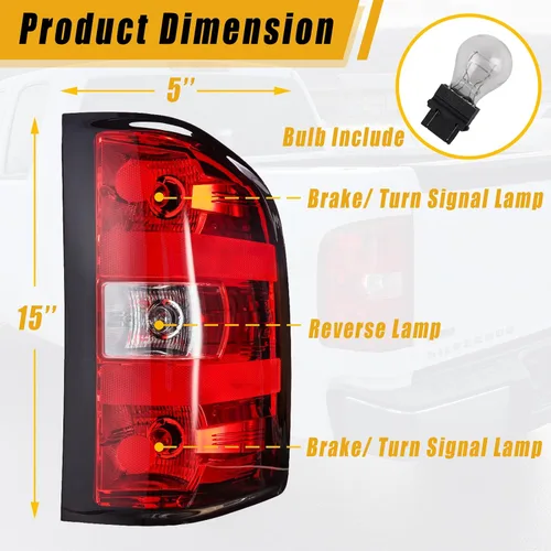 Vista 8 de Boine Luz trasera compatible con Chevy Silverado 1500 2500HD 3500HD 2007 2008 2009 2010 2011 2012 2013 2014 lado del conductor y pasajero, bombilla