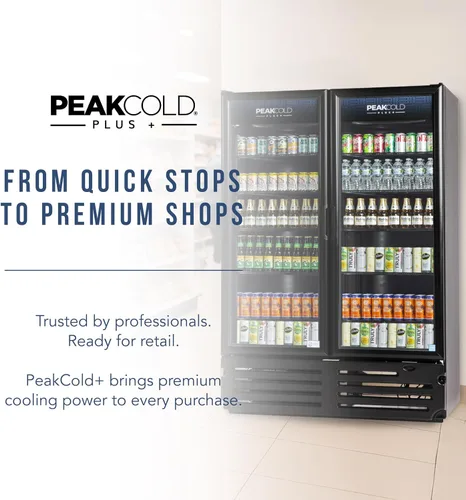 Vista 8 de PEAKCOLD + Refrigerador vertical de 2 puertas - Refrigerador comercial negro de 41.7 pies cúbicos de bajo consumo con puertas de vidrio