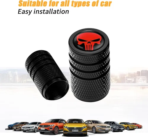 Vista 7 de Ajxn Paquete de 4 tapones de válvula de neumático de calavera, tapa universal para válvula de aire de neumático de automóvil, tapas de válvula