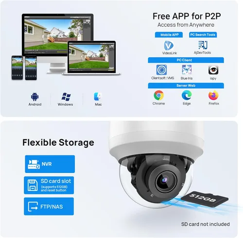 Vista 7 de VIKYLIN Cámara al aire libre 4K PTZ 8MP IP POE con audio de 2 vías Gris Blanco