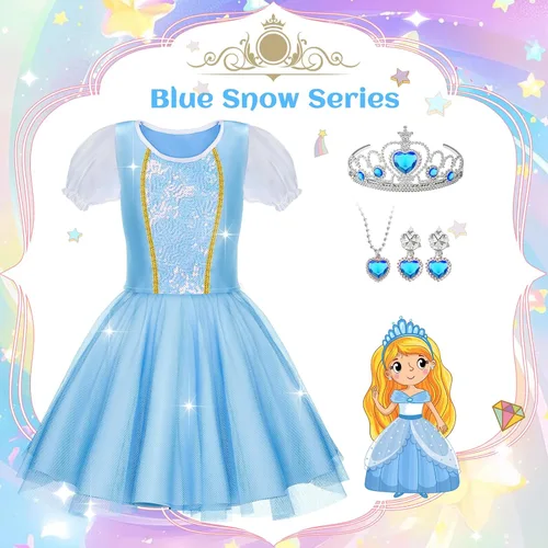 Vista 3 de Tlooe - Vestido de princesa para niñas - Ropa de disfraz para niña pequeña, disfraz de juego de princesa, juguetes de disfraz de princesa, conjunto