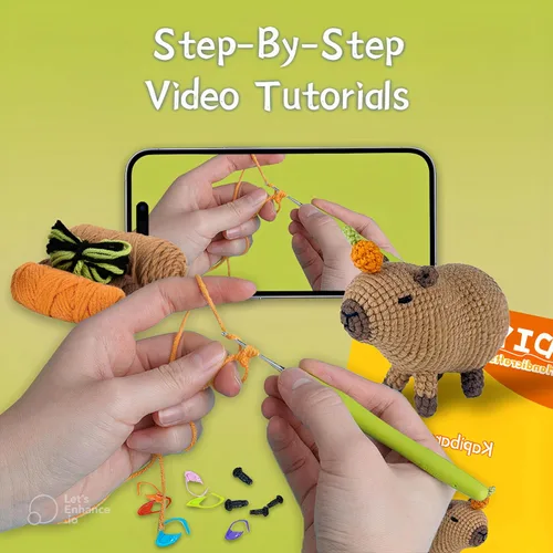 Vista 2 de MYHUONGVN Kit de ganchillo para principiantes Capybara Brown - Incluye tutoriales en video paso a paso