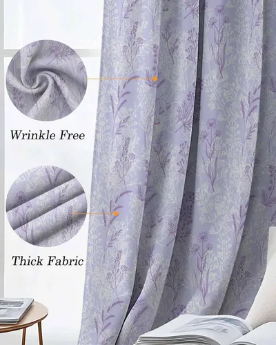 Vista 7 de Cortinas opacas con diseño floral morado de 39 pulgadas de largo, cortinas con aislamiento térmico para dormitorio, sala de estar, 2 paneles de 55 x