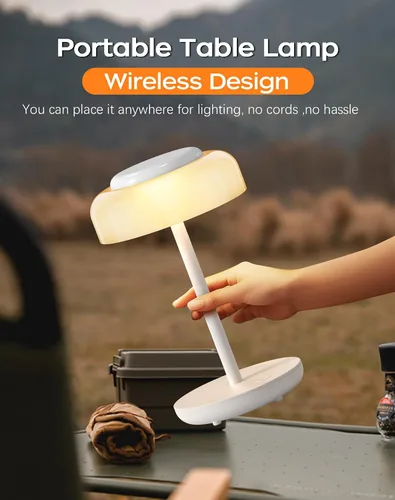 Vista 8 de QiMH Lámpara de mesa LED operada con pilas, juego de 2 lámparas inalámbricas recargables de 5000mAh, control táctil regulable sin pasos, pequeña luz