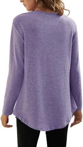 Vista 2 de Camiseta de manga larga de gran tamaño para mujer, con botones laterales, cuello redondo