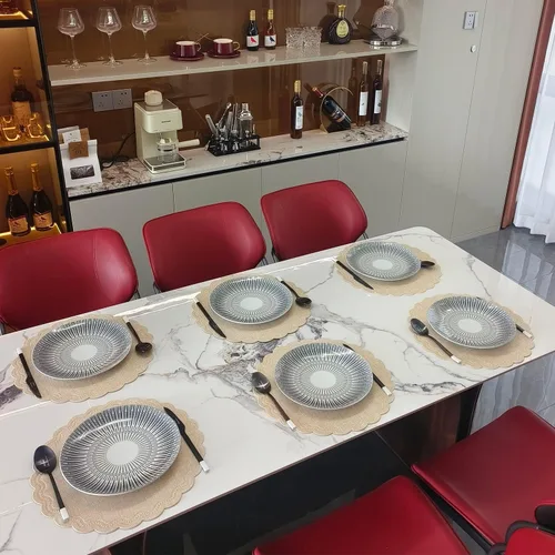 Vista 6 de Juego de 6 manteles individuales redondos para mesa de comedor, poliuretano impermeable, aislamiento térmico, resistente a las manchas